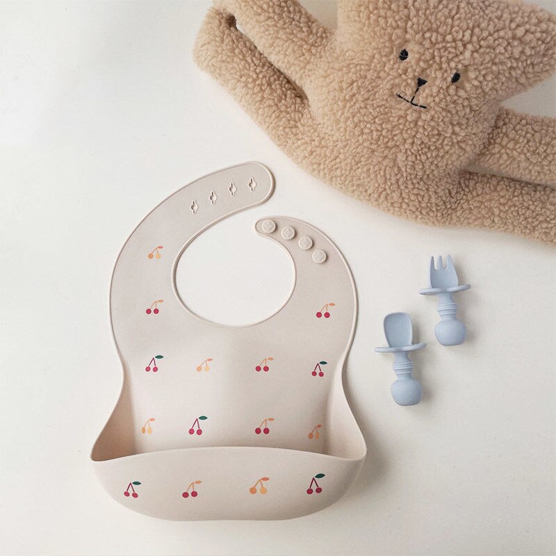 Ins estilo nórdico babadores de silicone do bebê padrão floral antifouling infantil impermeável bib dinnerware bib alimentação roupas avental luz: cherry