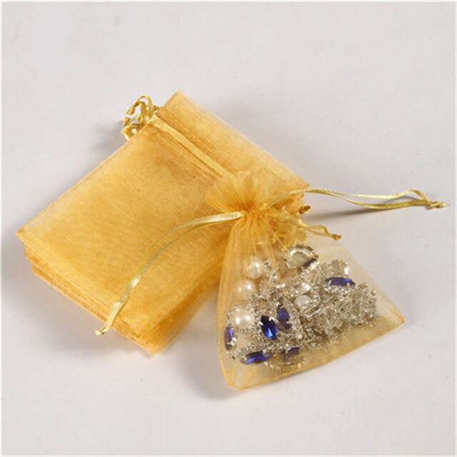 50 sztuk (13x18cm)Organza opakowanie na biżuterię upominek cukierki wesele Goodie pakowanie sprzyja ciasto słodycze woreczki torby obecne: Złota