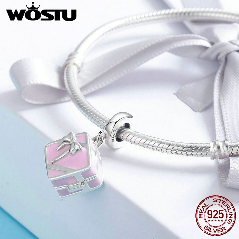 Wostu Originele 925 Sterling Zilver Romantische Roze Doos Trouwen Me Verrassing Voorstel Charm Hanger Fit Armband Diy Sieraden CQC549