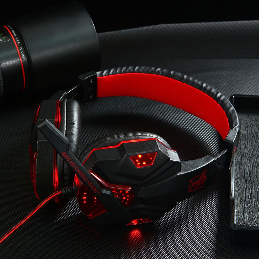 Wired Headset LED Light Soft Ear Muff Adjustable Over-ear PC Notebook Gaming Wired Headset