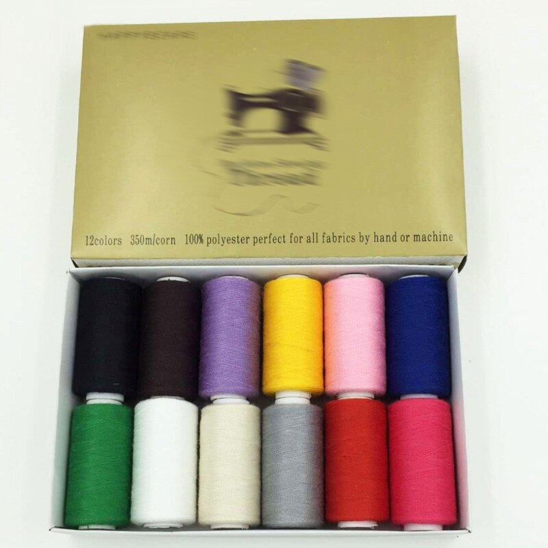 40s/2 polyester Sewing Threads 350 meters High Strength embroidery thread 12pcs/box Sewing Yarn: 1 box 12color