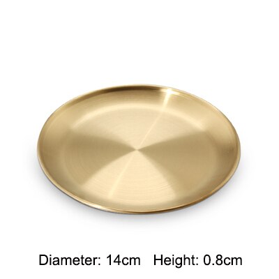 Golden Stainless Steel Round Plate Cake Dessert Flat Plate Thickened Stainless Steel Plate: 14cm