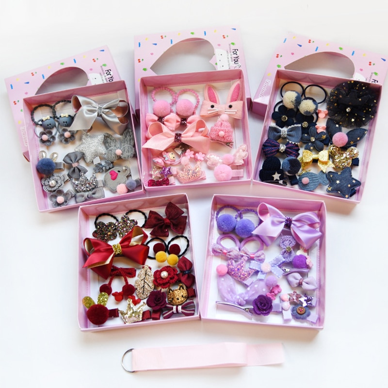 18pcs Princess Infant Kids Girl Baby Headband Grosgrain Hair Bows Clips Hair Rope Rubber Band Headwear Set For Baby Accessories