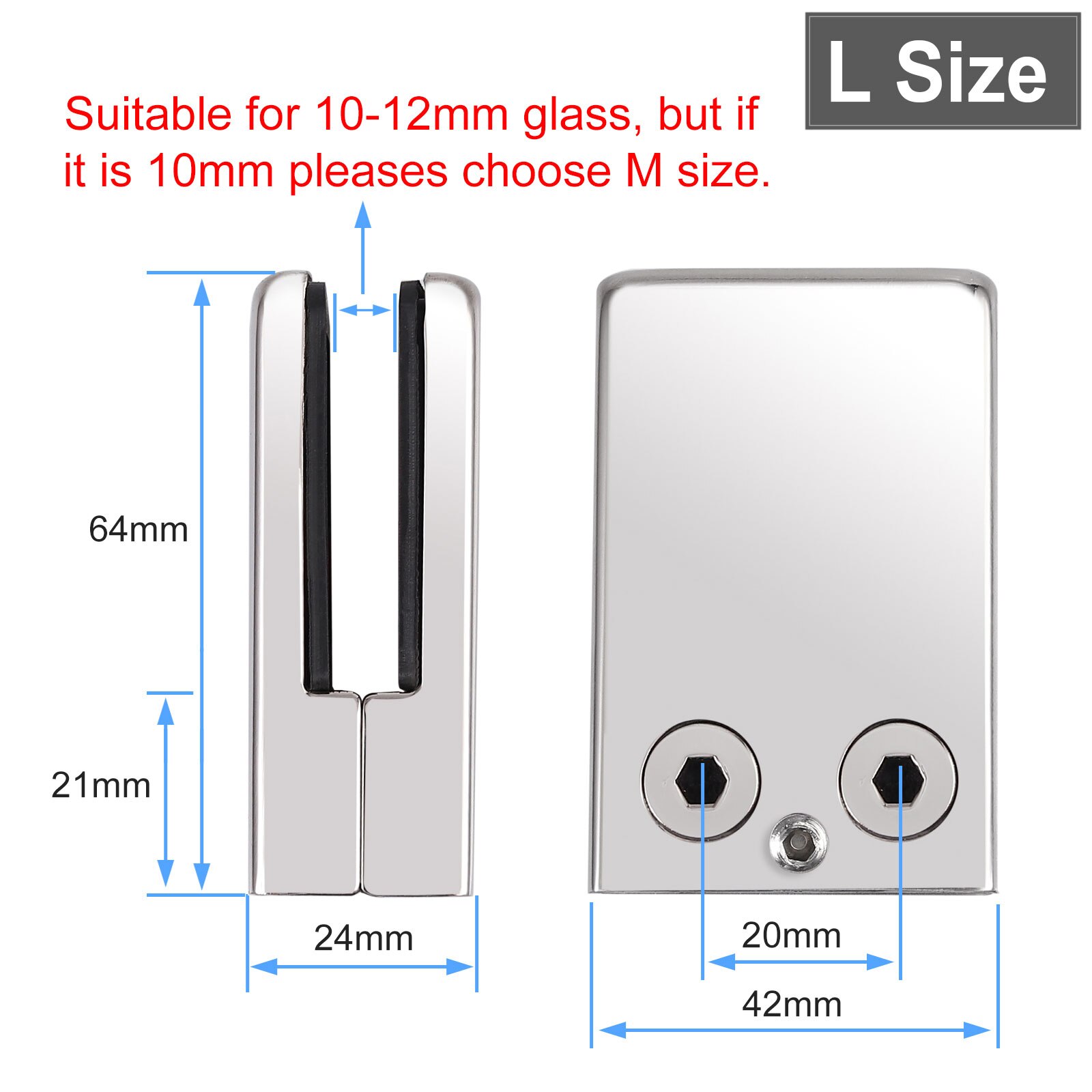 TANiCE 8PCS 304 Stainless Steel Glass Clamp Bracket Clip Holder S/M/L Size for 6-8mm 8-10mm 10-12mm Glass Balustrade Staircase: L