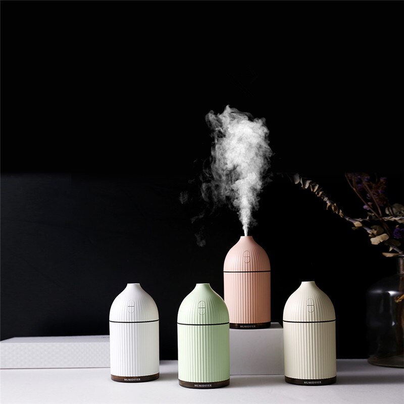 Hvid 300ml ultralyds luftfugter til hjemmearoma æterisk olie diffuser luftfugtere vandtåge maker med farverigt led lys