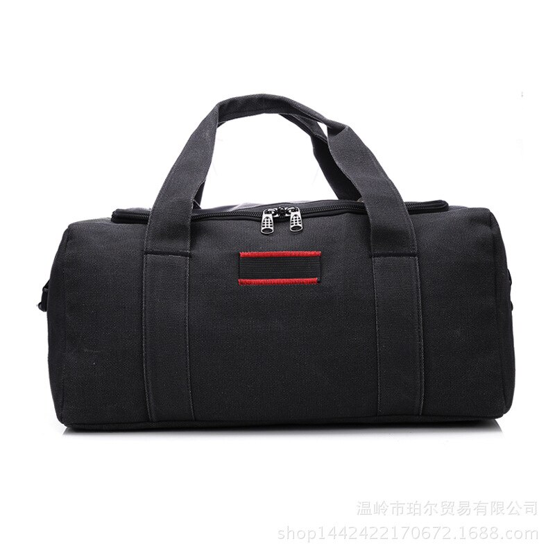 Große vintage-reisetasche aus canvas mit großem fassungsvermögen, tragbar, einfarbig, ideal für outdoor-aktivitäten, sport, zum aufhängen, verstellbar.: Groß schwarz