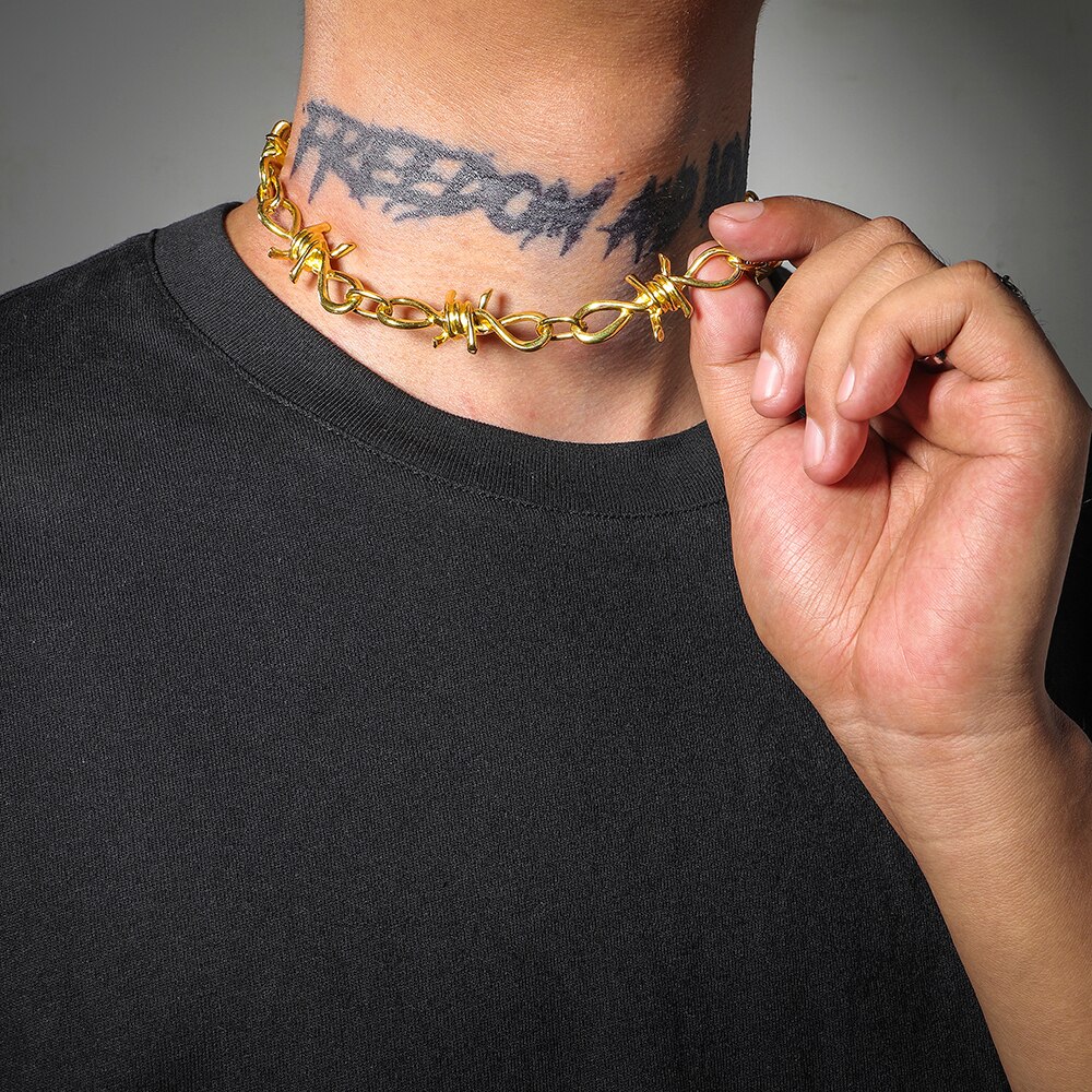 Collares de Harajuku Hip-hop para hombre y mujer, collar de clavícula con de llama, cadena con dijes neutros y espinas sucesivos, ,