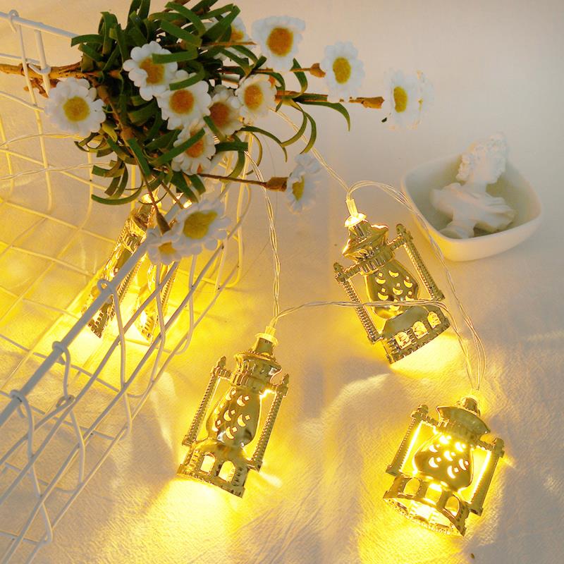 Moslim Eid Ramadan Licht Lantaarn Snaar Mubarak Lantaarn Olie Lamp Batterij Doos Led Party Home Decoratieve Lantaarn