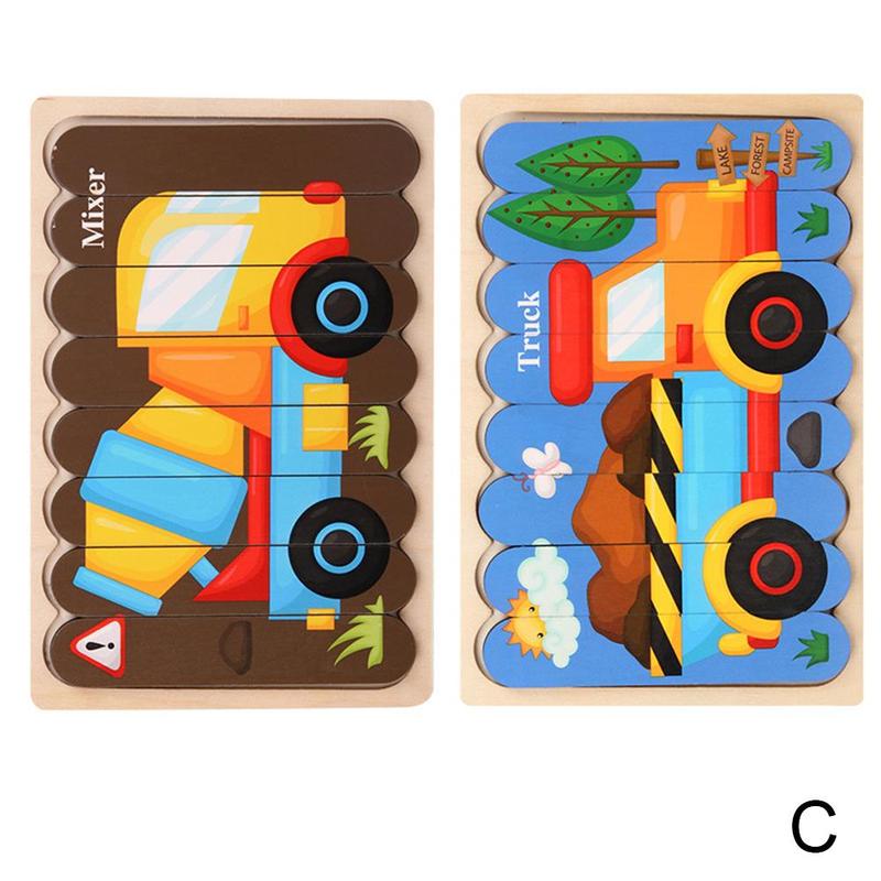 1pc Kids Wooden Toy Double-sided 3d Puzzle Stories Strip Puzzle Stacking Jigsaw Montessori Toy for Children Education: C