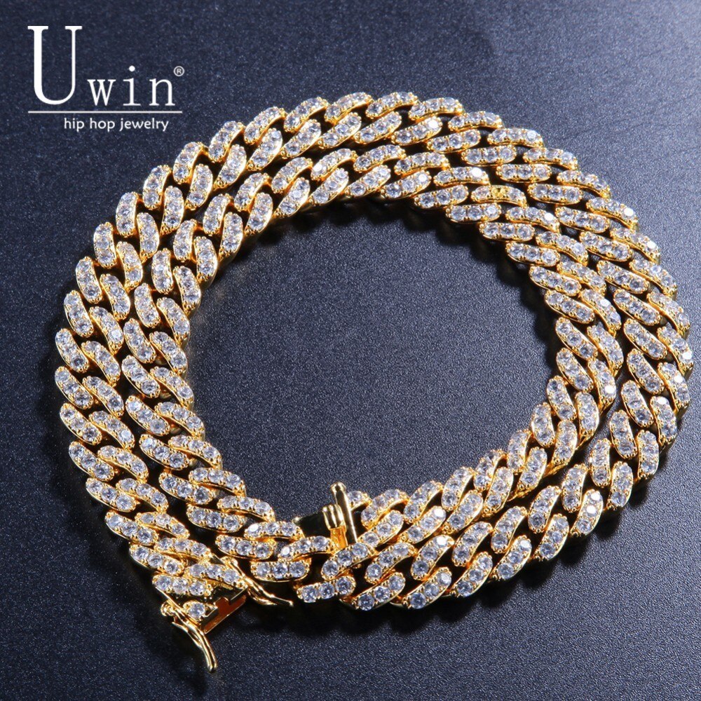 Uwin 9mm Iced Out Cubaanse Chian CZ Punk Choker Gold Kleur Ketting Mannen HipHop Sieraden Voor