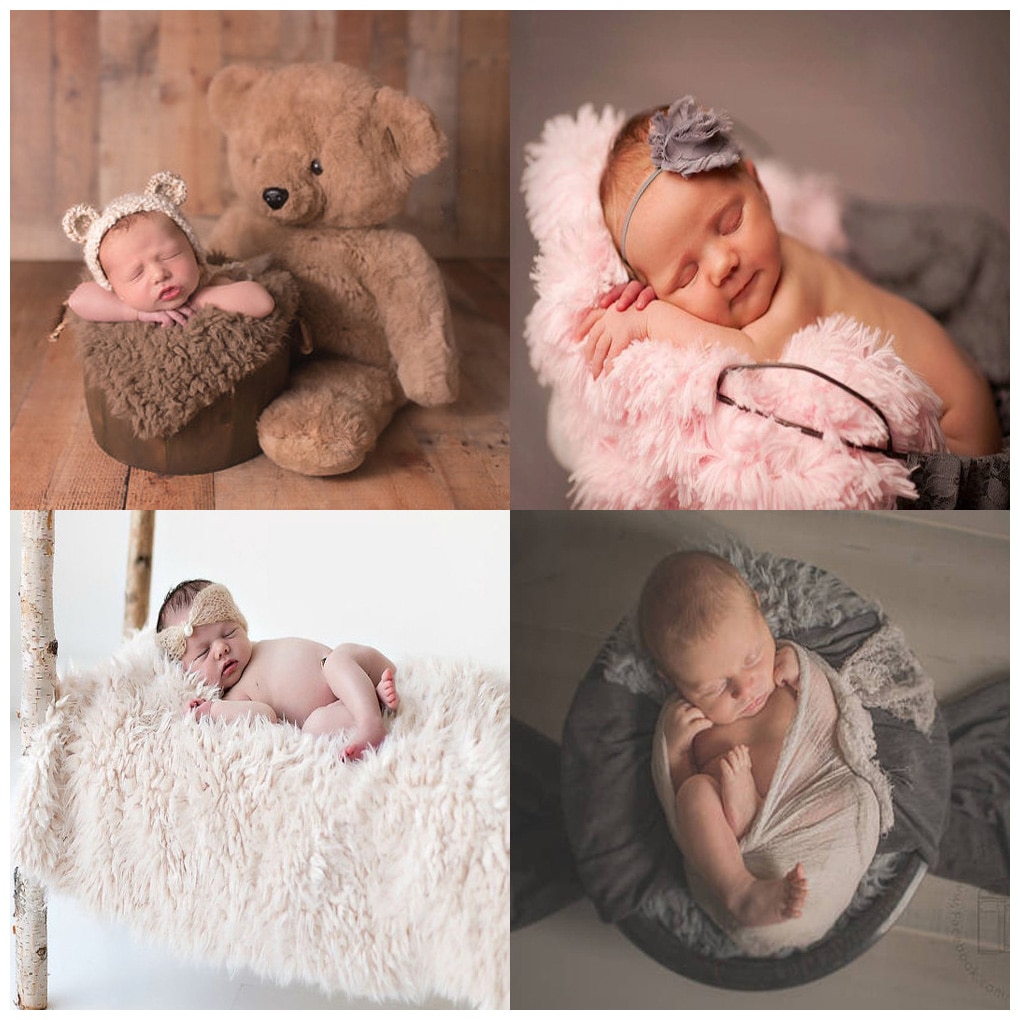 Nyfødt baby blød faux pels fotografi prop tæppe spædbarn sovende indlæg tæpper