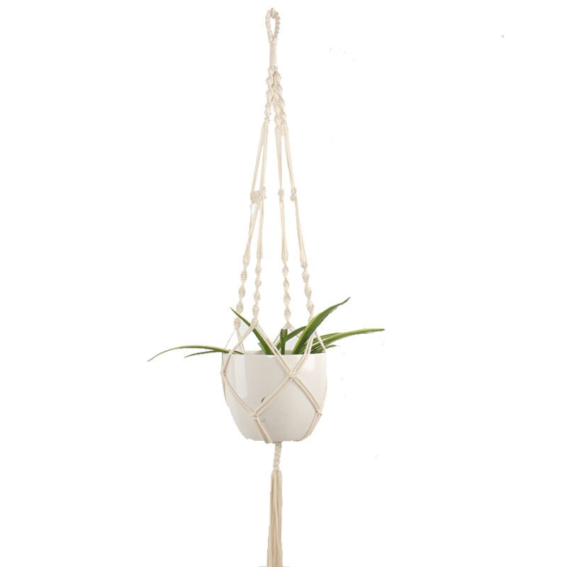 Decoratieve plantenhanger macramé plantenhanger voor buiten, hangende plantenmand van katoentouw met 4 poten: H1