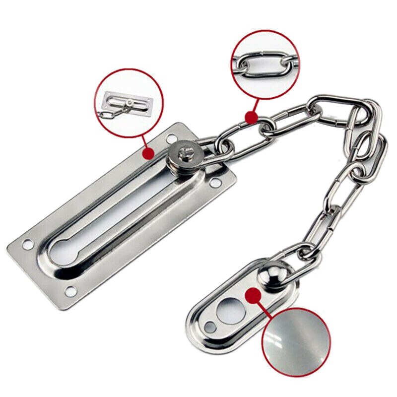 Stainless Steel Strong Security Door Chain+Screws Solid Safety Guard Lock Catch