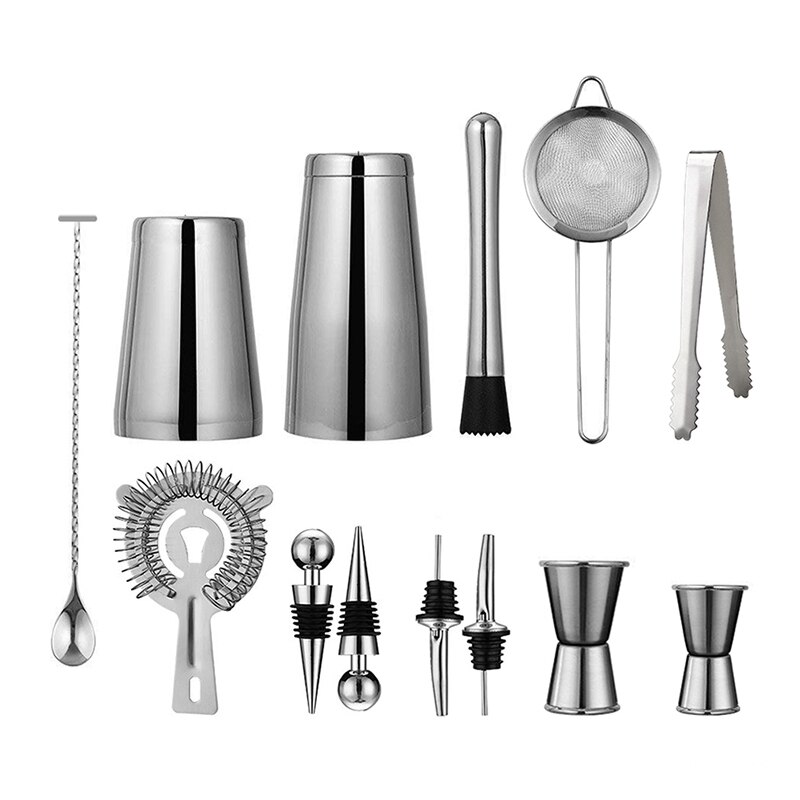 13 stk cocktail shaker sett i rustfritt stål istangmikser vin martini boston shaker til bartender drikke fest barware verktøy 750ml