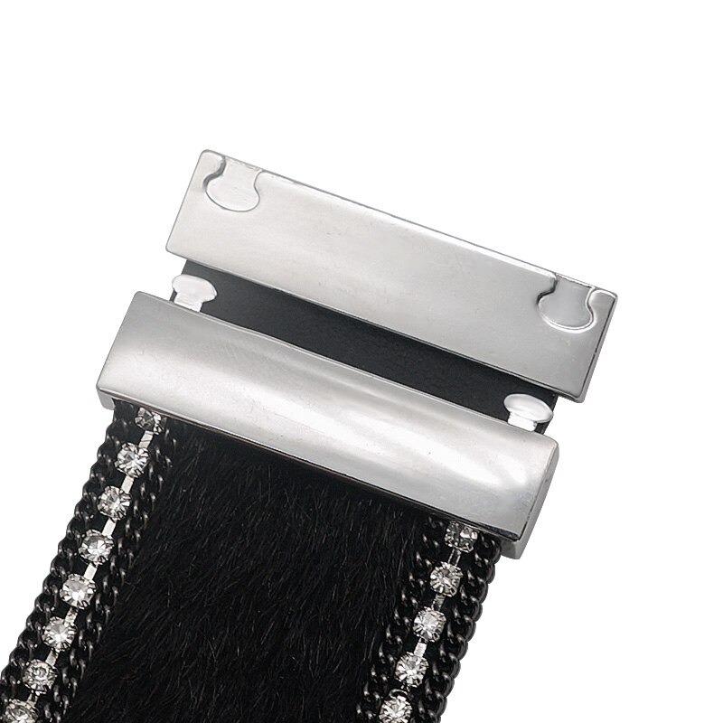 Se0205 rhinestone hestehår multi-farve læder armbånd tryk armbånd magnet spænde pasform 18mm tryk knapper tryk smykker