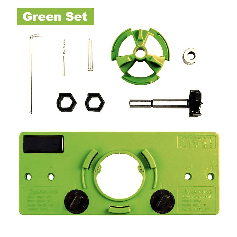 Concealed 35MM Cup Style Hinge Jig Boring Hole Drill Guide + Forstner Bit Wood Cutter Carpenter Woodworking DIY Tools: Green Set
