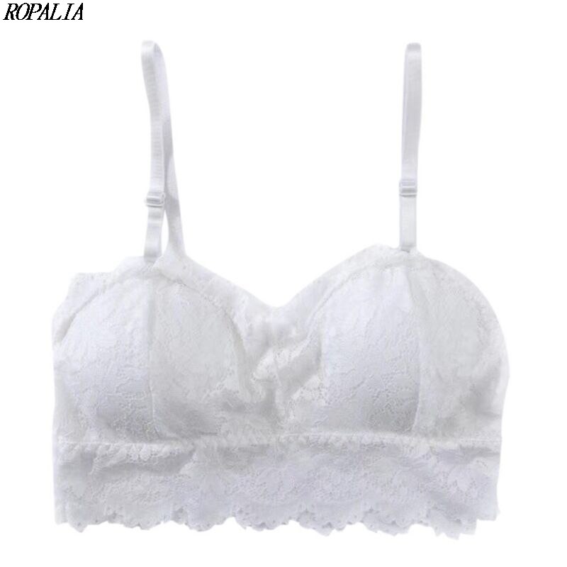 Vrouwen Draadloze Mooie Terug Kant Buis Tops Soft Aangepast-bandjes Brasserie Lingerie Intimates ONS: WHITE