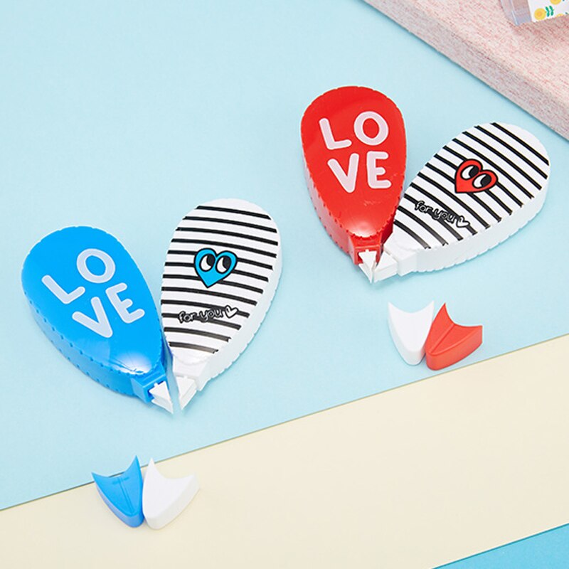 2 pcs/pair Kawaii Correction Tape Love Heart Corrector Papeleria Student School Supplies Stationery 5m*5mm