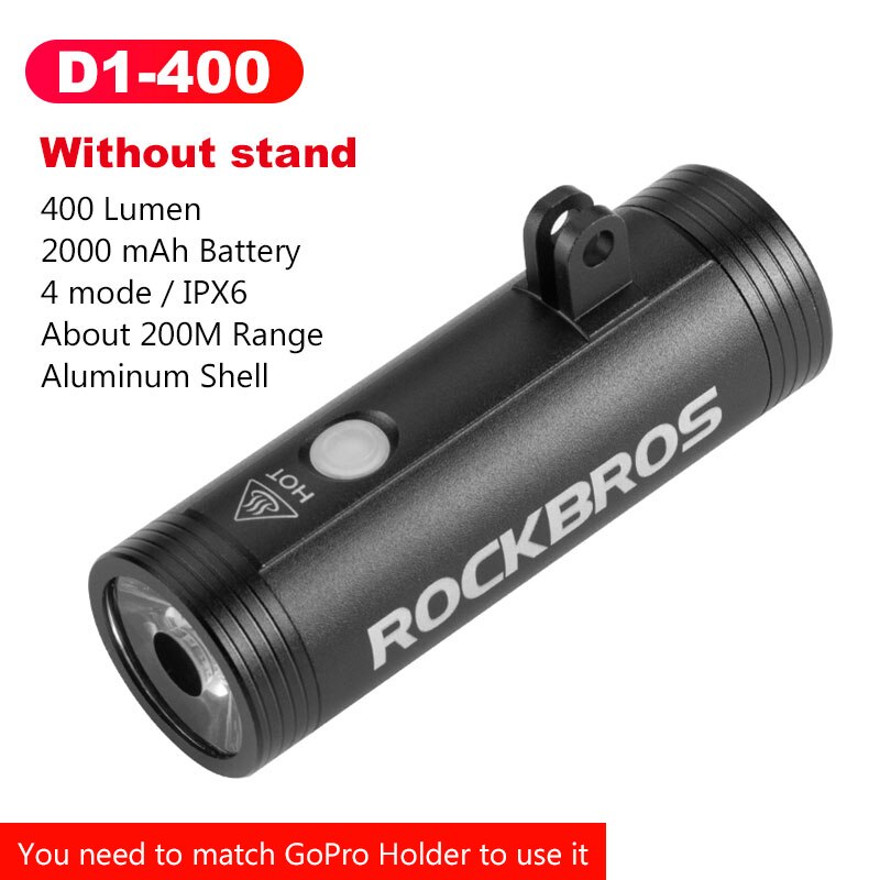 ROCKBROS 400/800 Lumen Bike Front Light Rainproof Bicycle LED Light Flashlight USB Charging MTB Road bike HeadLight Floodlight: D1-400-No Holder