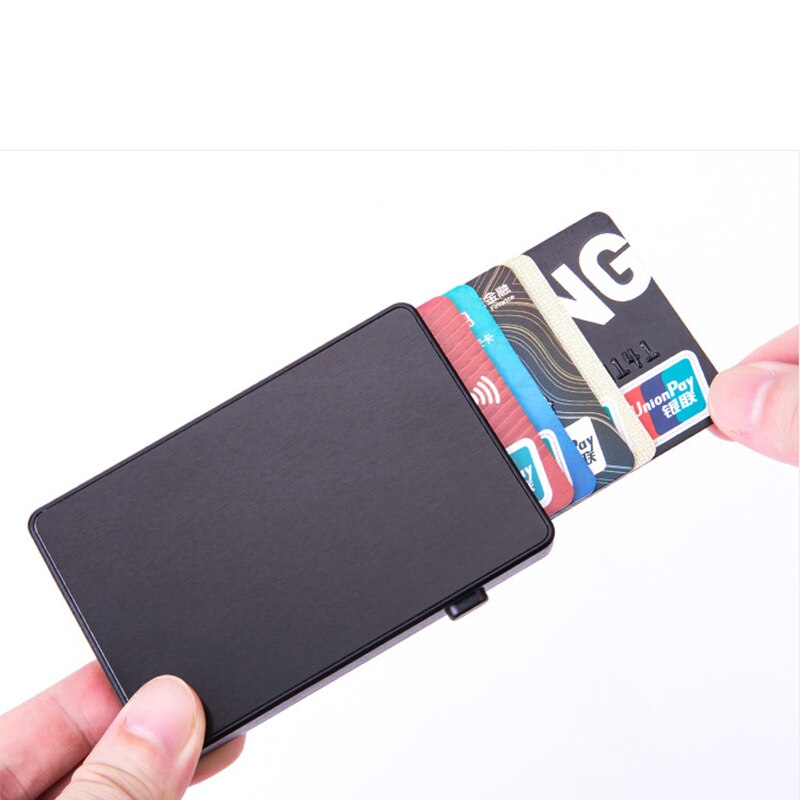 Anti-Diefstal Aluminium Enkele Doos Smart Wallet Slim Rfid Mode Clutch Pop-Up Drukknop Kaarthouder naam Card Case