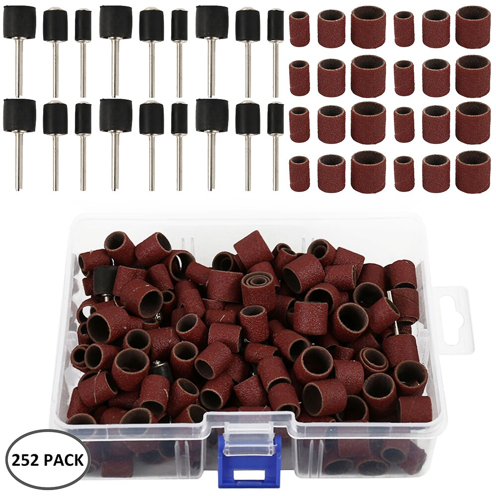 384pcs Drum Sanding Kit 80# 120# 180# Nail Drill Bits Abrasive Tools Sanding Band Polish Dremel Sandpaper Shank Rotary Tools: 252pcs