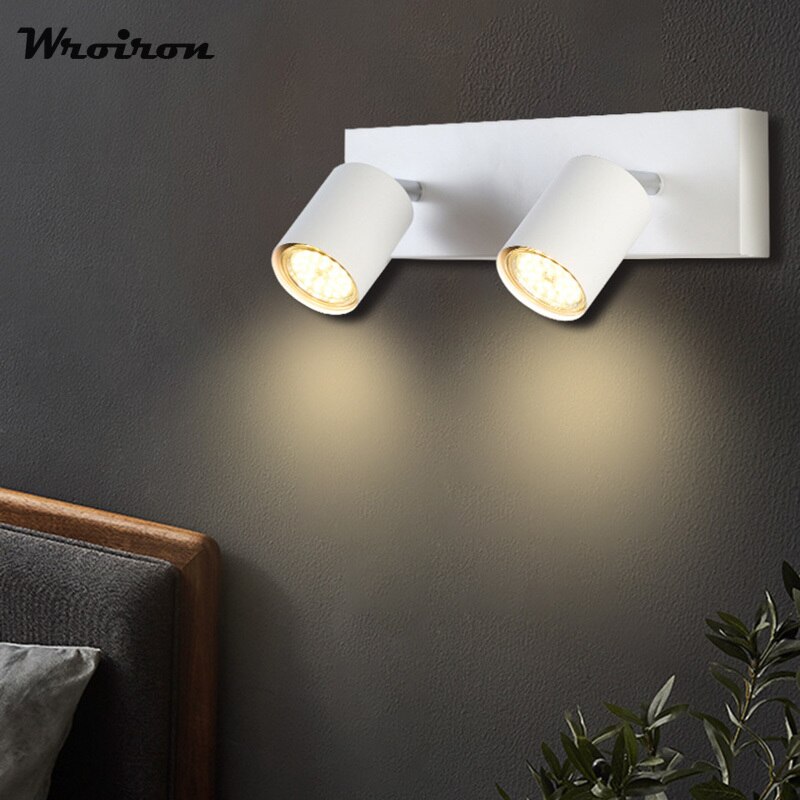 Multi-Head Roterende Black Spotlight Lampen GU10 Metalen Wandlamp Slaapkamer Woonkamer Lamp Veranda Leeslampjes Decoratie