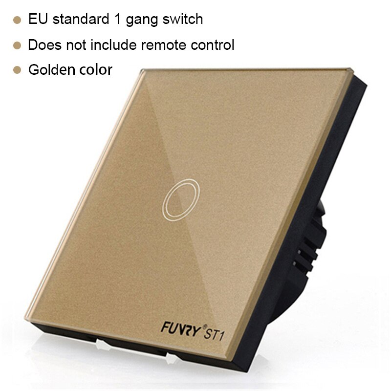 Funry ST1 1Gang EU Standard Smart Switch Remote Control/Touch Wall Light Touch Switch 170-240V Surface Waterproof Glass Panel: Gold
