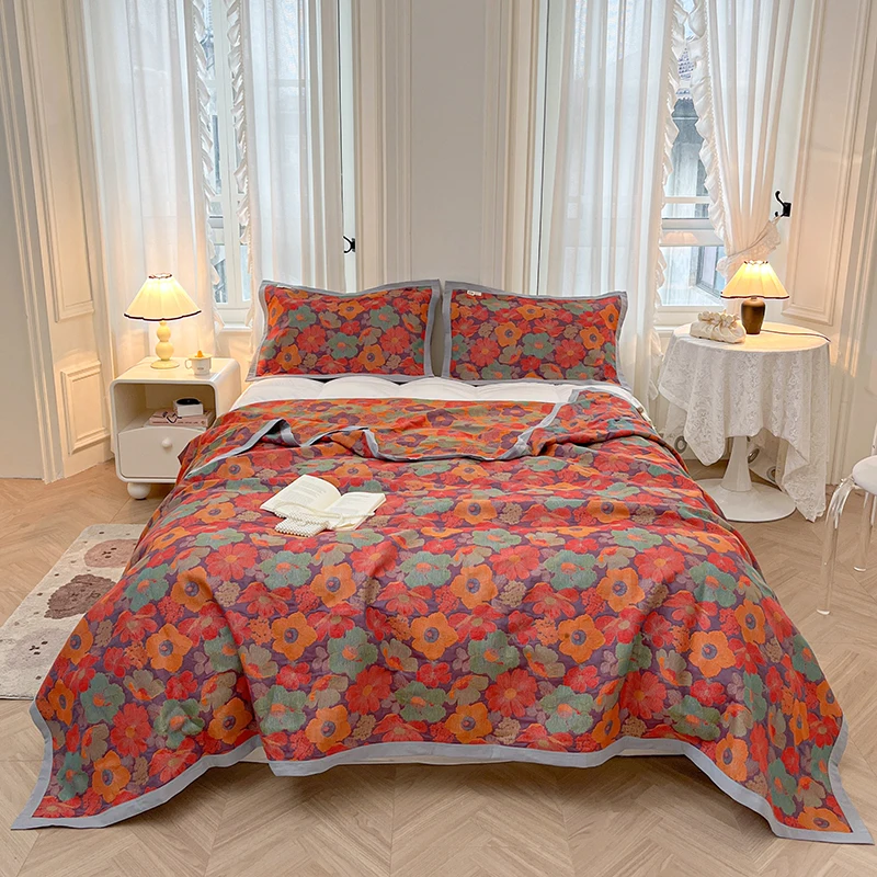 Dubbellaags bedovertrek katoenen deken Jacquard sprei garen geverfde spreien en dekbedden Beddekens Bank Handdoek Lakens: Queen / Oranje