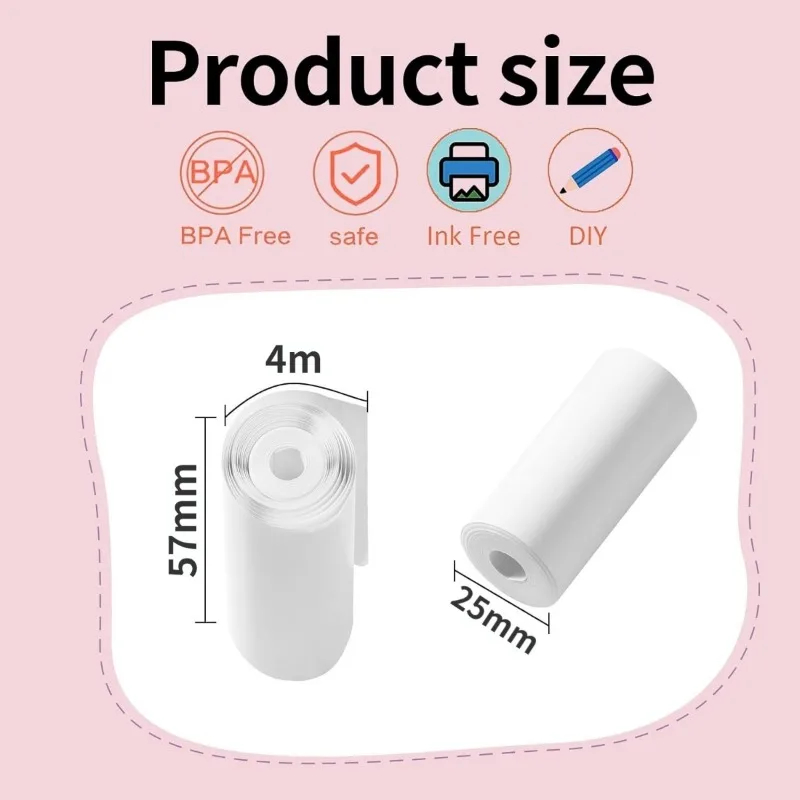Kids Camera Instant Print Refill for Kids Instant Camera Thermal Printing BPA Free,57x25mm White Non-Adhesive Photo Print Rolls
