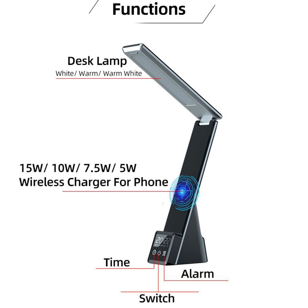 Iphone 15W Wireless Charger Led Desk Lamp for Apple Watch Airpods Fast Charging Multi-Function Watch Charging Stand