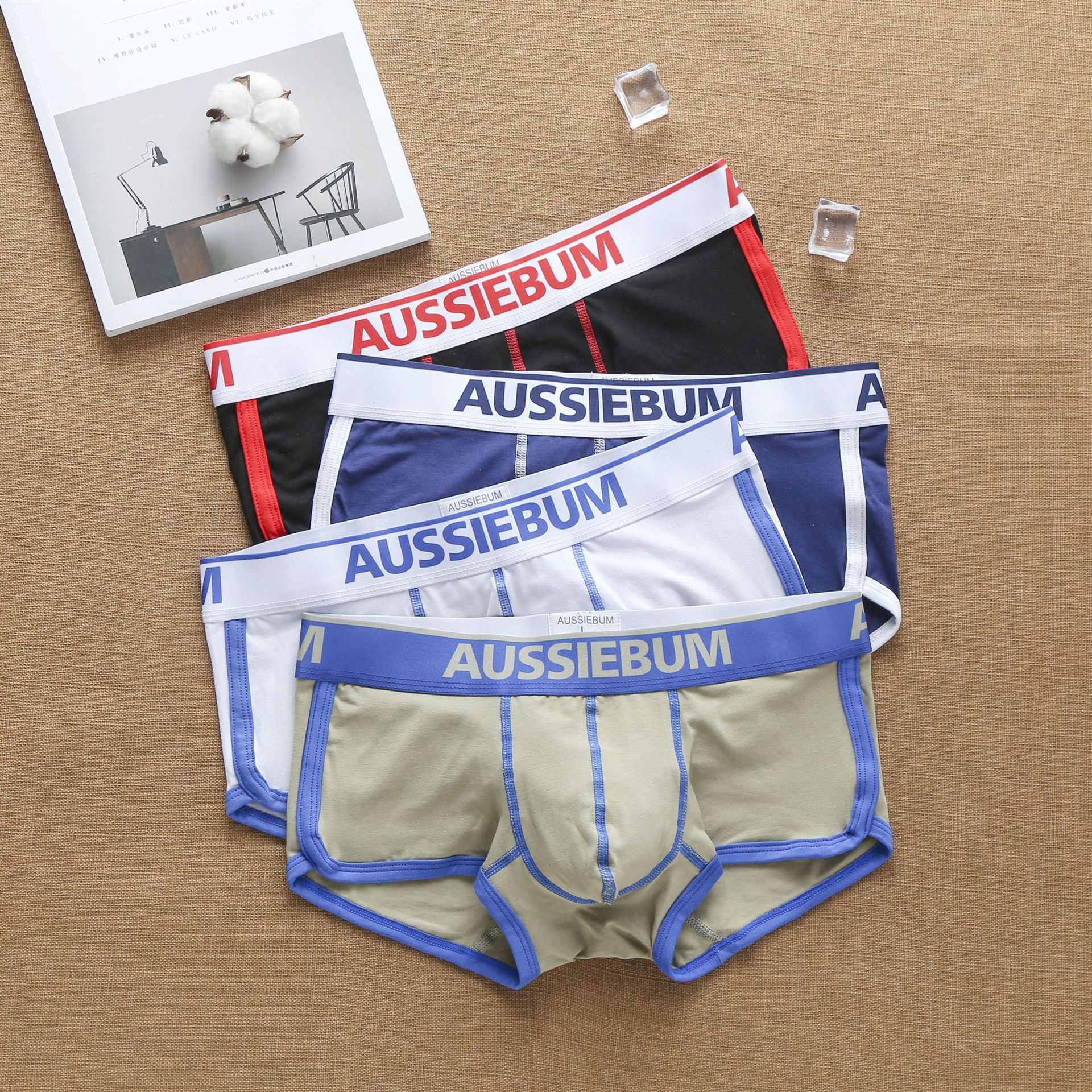 Aussiebum men's cotton boxer shorts with low waist and muscle in Europe and America.T