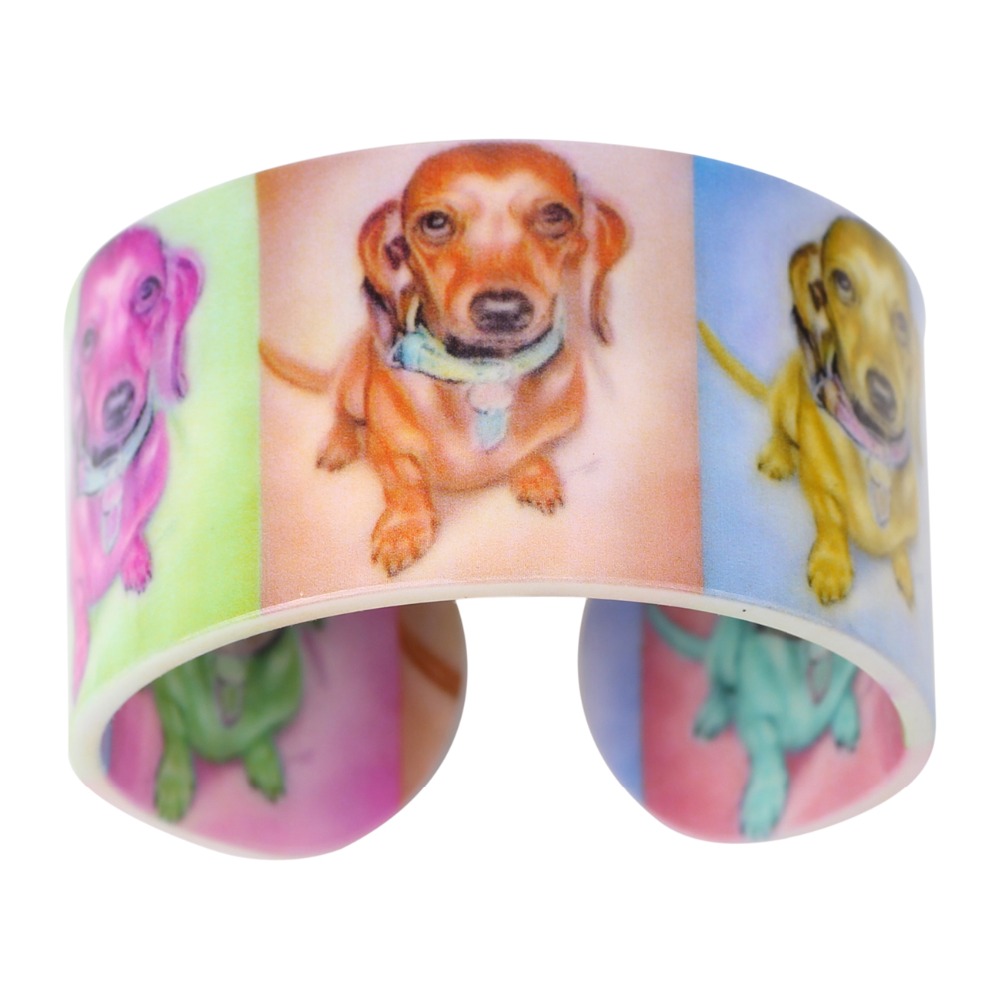 Bonsny Acryl Bunte Langhaarigen Dackel Hund Armreif Nachrichten Modeschmuck Für Frauen Mädchen Sommer Armbänder