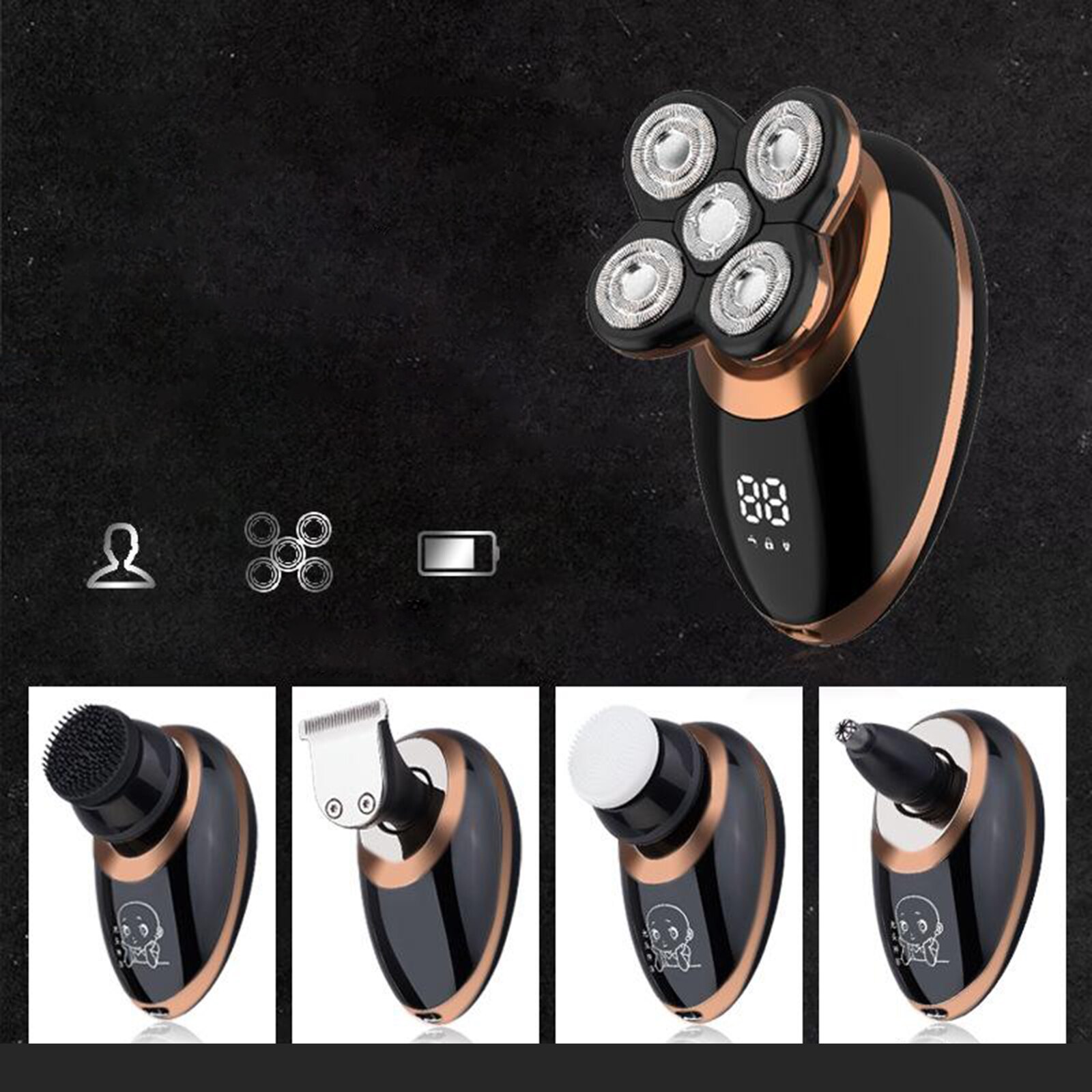 5 IN 1 Electric Shaver for Men USB Rechargeable Bald Head Hair Trimmer Shaving Machine Wet Dry Use LCD display