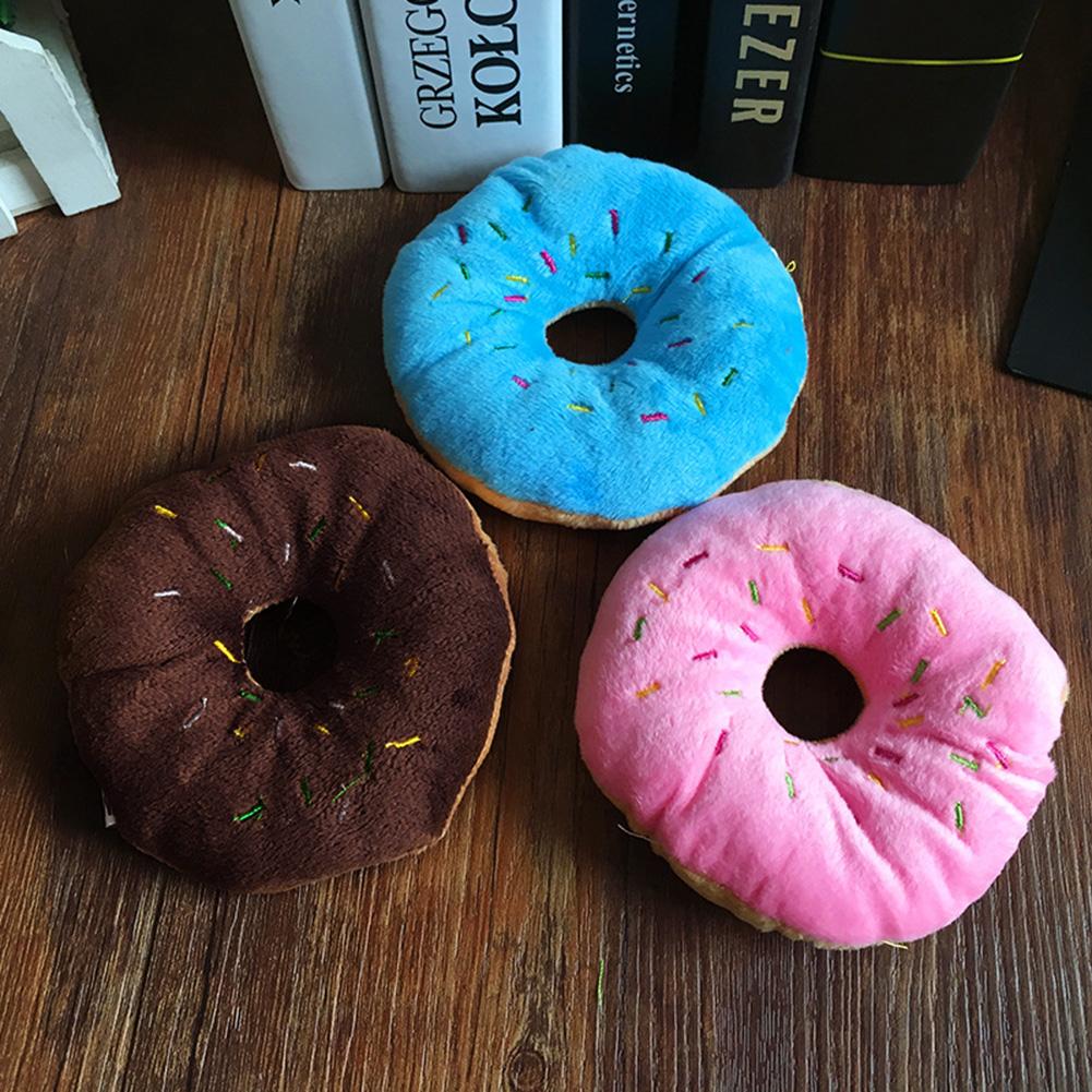 Donut Pet Toy Cartoon Squeaker Quack Sound Dogs Cats Chew Bite Cute Plush Play Puppy Playing Training Funny Chewing