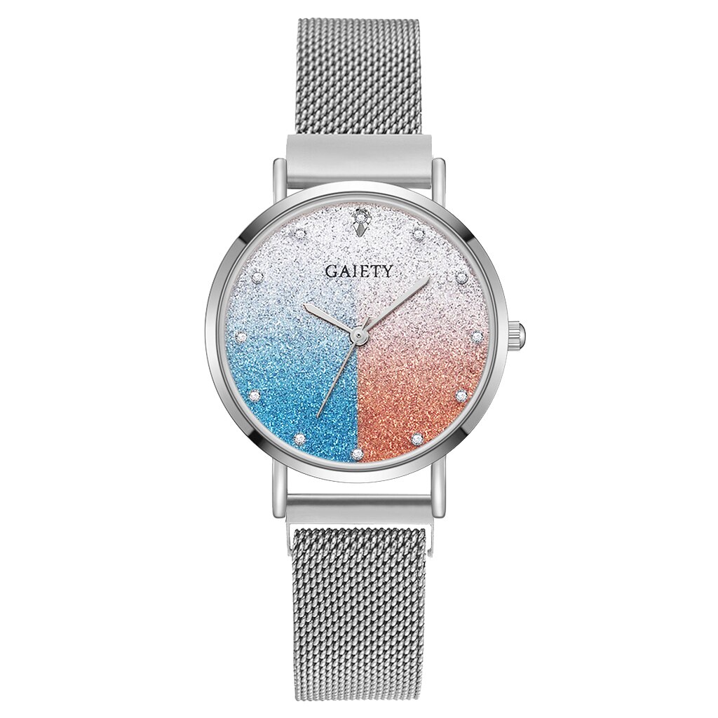 Gaiety reloj para mujeres de aleación de cinturón Casual esfera sencilla cielo estrellado de cuarzo de lujo relojes de pulsera de reloj femenino: blue pink silver