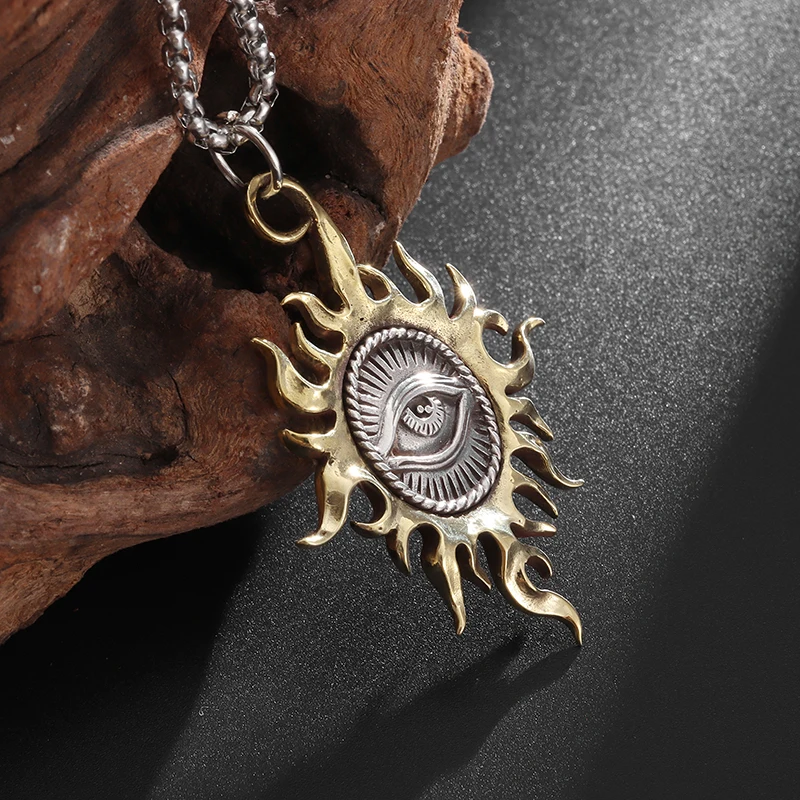 Colgante Vintage de ojo de sol de Dios, collar de ojo que todo lo ve, joyería de amuleto religioso para hombres y mujeres