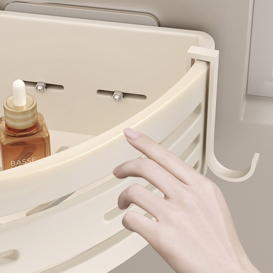 Estantes de baño blancos con toallero y ganchos, organizador de almacenamiento de macetas y champú, estante esquinero de ducha autoadhesivo montado en la pared