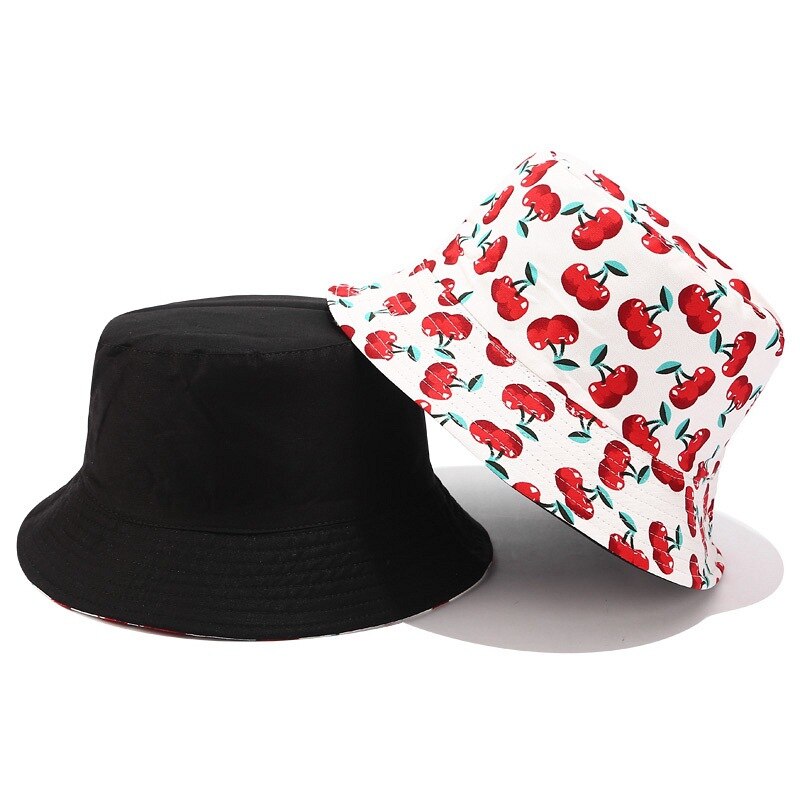 Frugt kirsebær spand hatte til piger kvinder to side vendbar fisker hat panama bob hat sommer sol hat: Wb kirsebær