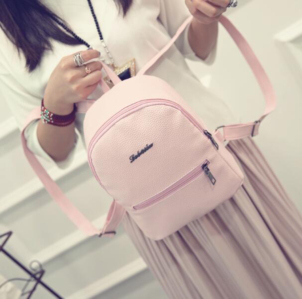 Nouvelle femmes sac à dos corée en cuir PU bonbons couleur collège sac à bandoulière douce fille voyageant mini femme sac: Rose