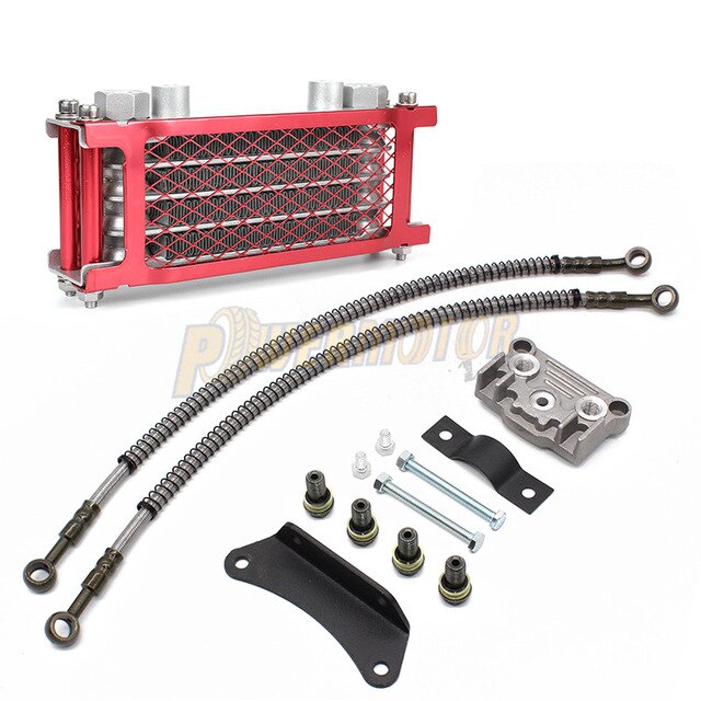 Motorcycle Oil Cooling Cooler Chinese Made Radiator Oil Cooler Set For 50cc 70cc 90cc 110cc 125cc 140cc Horizontal Engine: Red-For-125cc-140cc