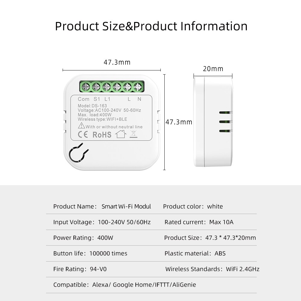 accorto WiFi + Bluetooth interruttore linea neutra e controllo APP abitare fuoco filo (universale) funziona con Alexa eco punto Google casa