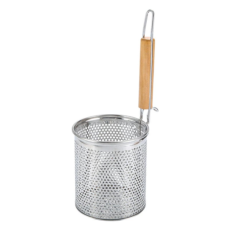 Stainless Steel Funnel Wooden Handle Cooking Noodles Fishing Rice Noodle Funnel Kitchen Gadgets Cooking Noodles Sieve Spoon