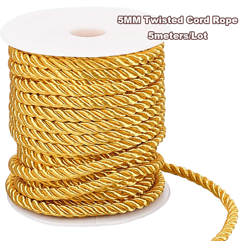 Cordón trenzado de 5MM, adorno de cuerda artesanal, cuerda decorativa de poliéster, cordón hecho a mano para manualidades de costura, tapicería, decoración del hogar, 5m
