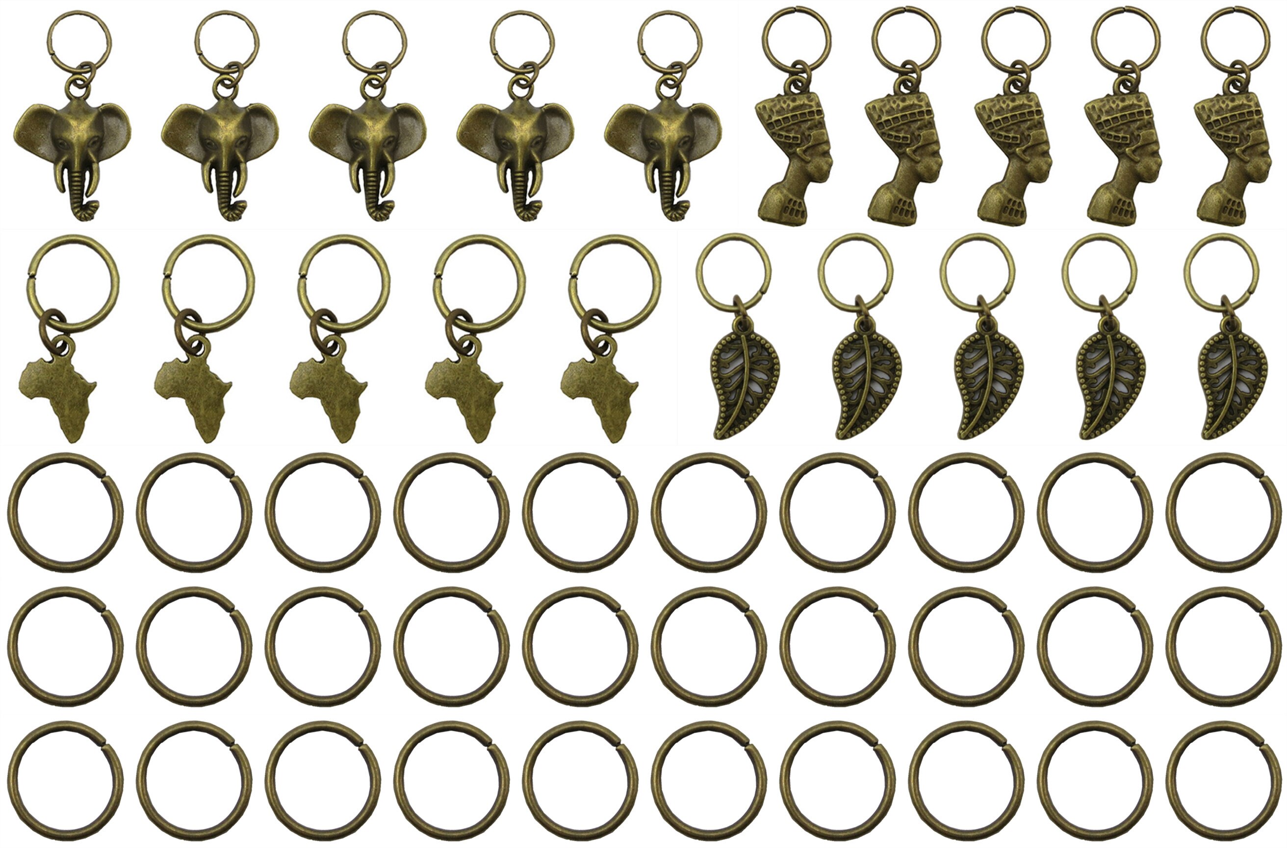 Anillos africanos de bronce para el pelo, cuentas, puños, tubos, amuletos, trenzas para el pelo, joyería, accesorios para hombres y mujeres, 70/80/100 Uds.: 50pcs Mix Styles 2
