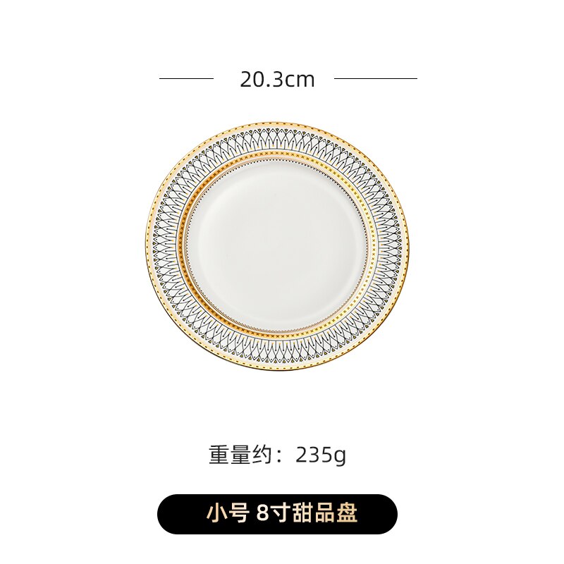 Food Ceramic Luxury Plate Set Christmas Restaurant Gold Breakfast Plates Dinner Serving Europen Platos De Cena Tableware DL60PZ: 20.3cm plate