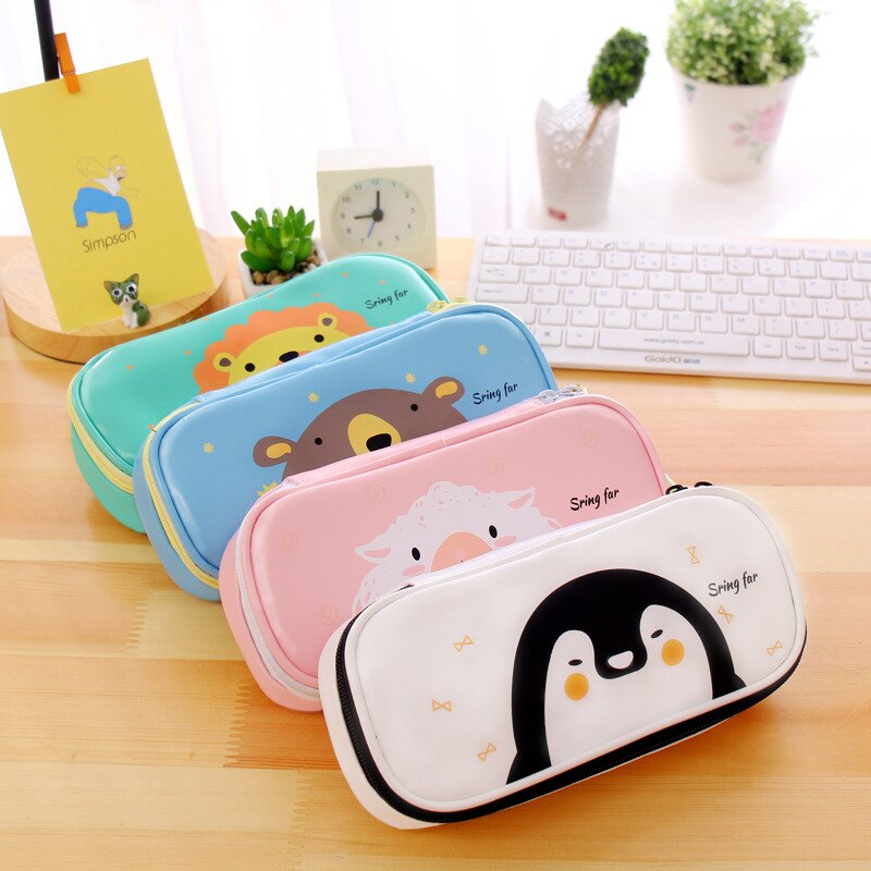 Estuche para lápices Kawaii de dibujos animados, tamaño grande, caja de almacenamiento para niños y escuela, papelería de animales, bolsa de maquillaje de para estudiantes 1 unidad