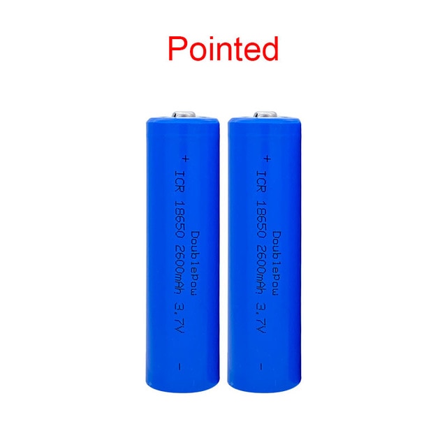 100% original Doublepow 18650 battery 3.7v 2600mah 18650 rechargeable lithium battery for flashlight batteries: 2 PCS Pointed
