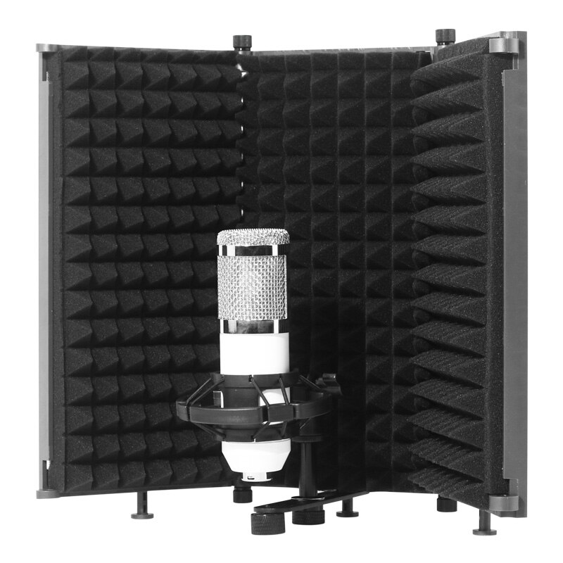 Sammenklappelig mikrofonisoleringsskærm med mikrofon gevindmonteret høj densitetsabsorberende skum foran og ventileret metal bagplade: Default Title