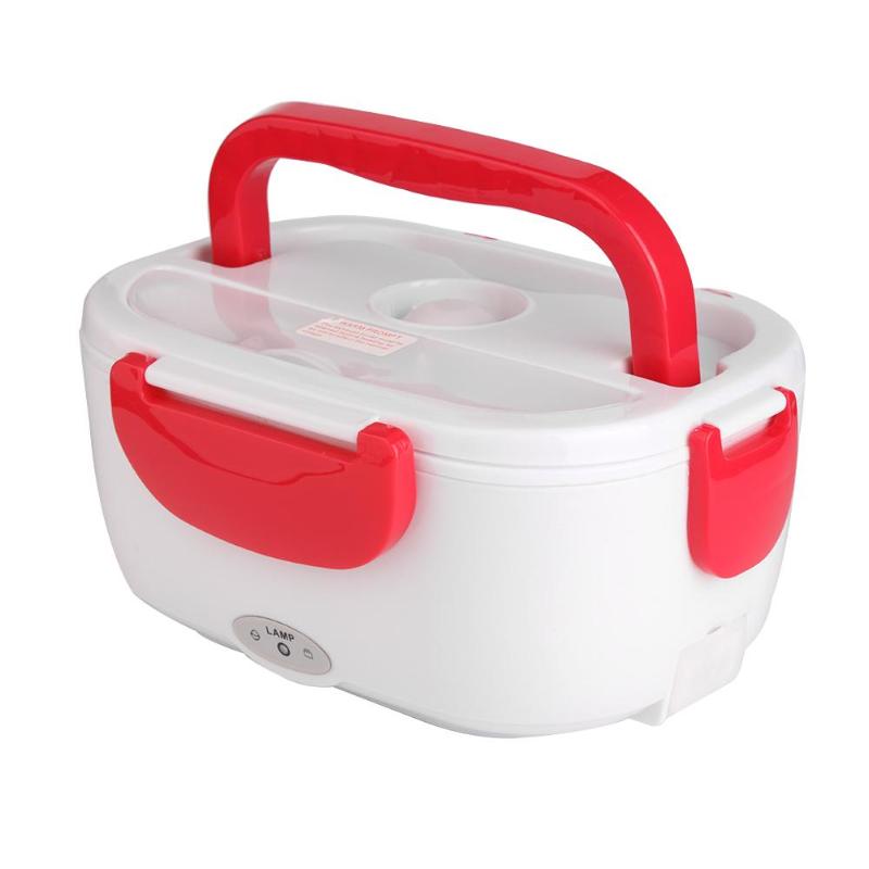 110/220 V/12 V Elektrische Verwarming Lunchbox 1.05L Food-Grade Voedsel Container Doos Voedsel Warmer voor Kids 4 Gespen Servies Sets: Rood / EU Plug 220V