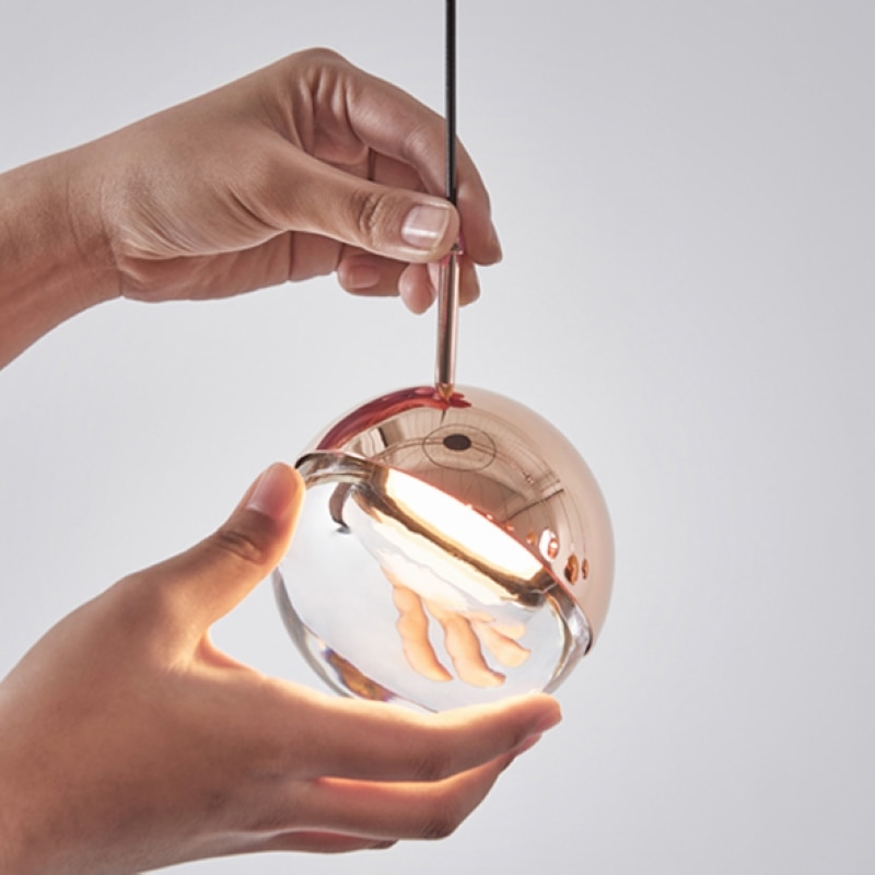 Nordisk rosa guld glaskugle pendel lys gang stue sengebord middag decro led lysarmaturer